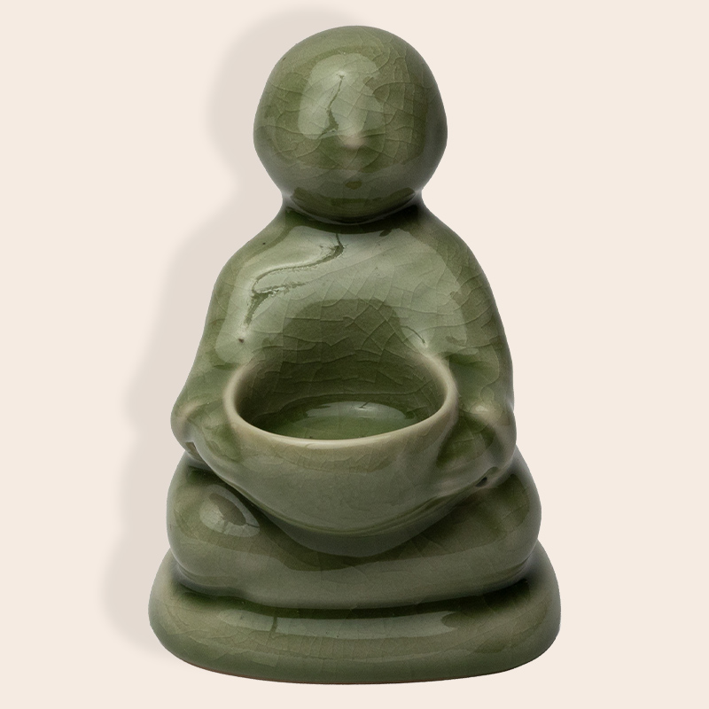 Ceramic Candle Holder – Green Flat Round 01