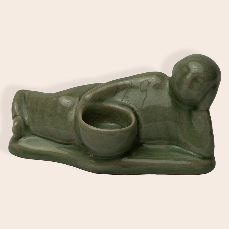 Ceramic Candle Holder – Green Oval