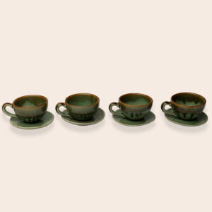 Ceramic Coffee Set - Brown Green Handcrafted Artisan Cup & Saucer Set for Home Gifting