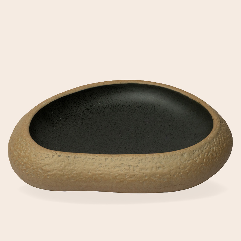 Ceramic Decorative Plate – Beige Brown Oval 01