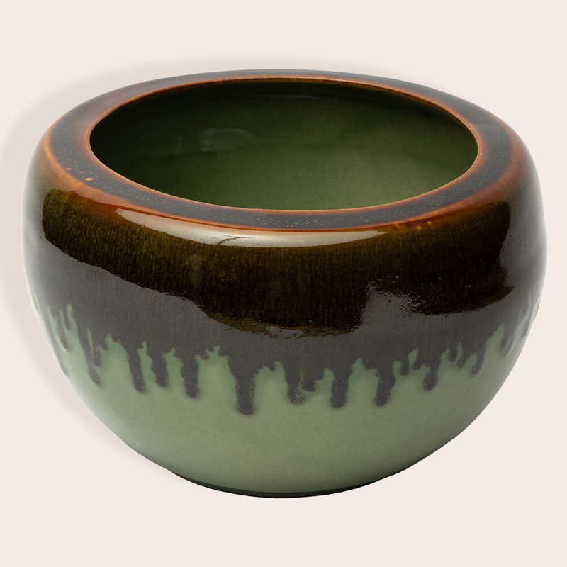 Ceramic Decorative Vase – Brown Green Wide Low