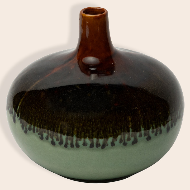 Ceramic Decorative Vase – Brown Green Wide
