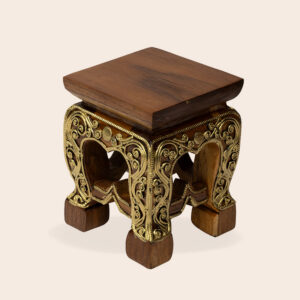 Walnut Gold Wooden Side Table - Compact Handcrafted Accent Stool Table for Bedroom Décor