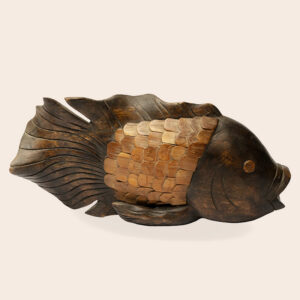 Wooden Fighting Fish Sculpture - Brown Handcrafted Koi Fish Wall Art for Home Décor