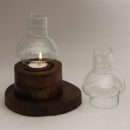 Wooden & Glass Walnut Candle Holder Double Step