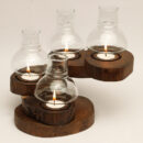 Wooden & Glass Walnut Candle Holder Four Step