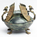 Brass Peacock Urli Bowl - Gold Green Decorative Floating Flower Pot for Home Décor