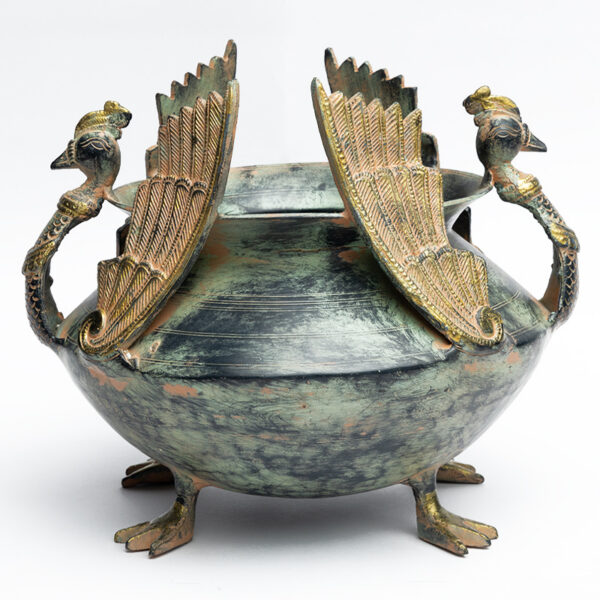 Brass Peacock Urli Bowl - Gold Green Decorative Floating Flower Pot for Home Décor