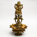 Brass Diya Ganesha Idol with Lamp – Gold Finish Large Ganesh Deepak Statue for Pooja Room