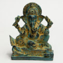 Brass Sitting Ganesha Idol – Antique Blue Finish Ganesh Figurine for Home Temple & Gifting