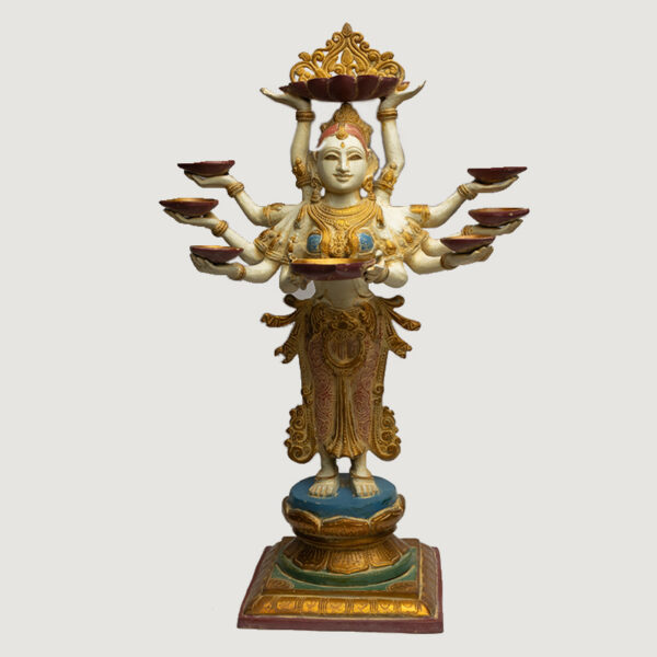Brass Deepalakshmi Goddess Idol – Gold White Finish Tall Premium Lakshmi Diya Statue for Pooja Room