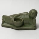 Ceramic Candle Holder - Green Oval Handcrafted Tealight Holder for Festive Home Décor