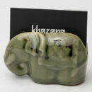 Ceramic Elephant Card Holder - Green Handcrafted Business Card Stand for Desk Décor