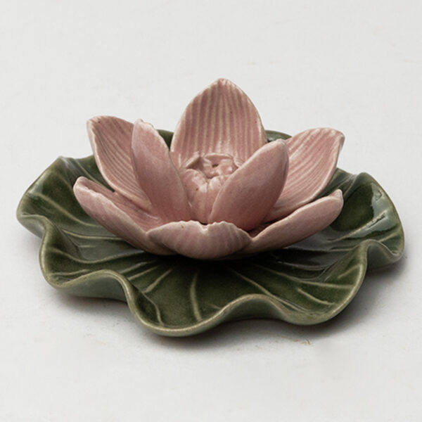 Ceramic Incense Holder - Pink Green Handcrafted Agarbatti Stand for Pooja & Meditation