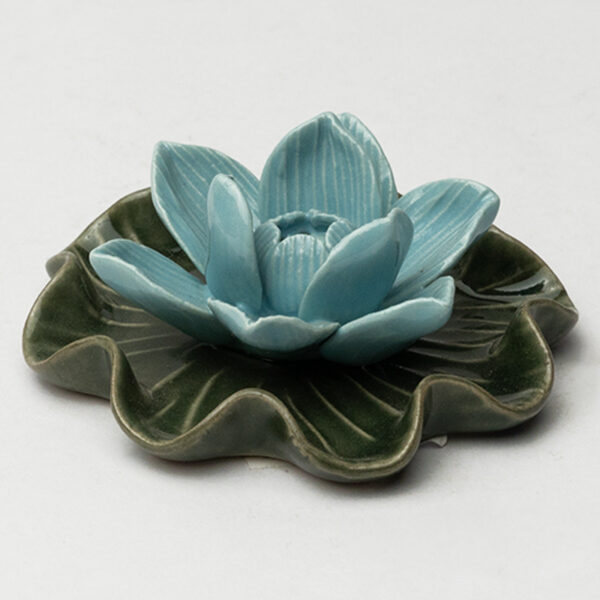 Ceramic Incense Holder - Sky Green Handcrafted Agarbatti Dish for Pooja Room Décor