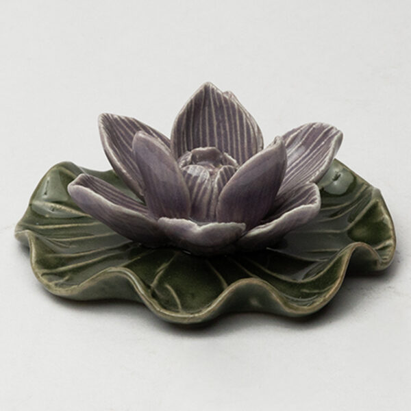 Ceramic Incense Holder - Purple Green Handcrafted Agarbatti Dish for Pooja & Gifting