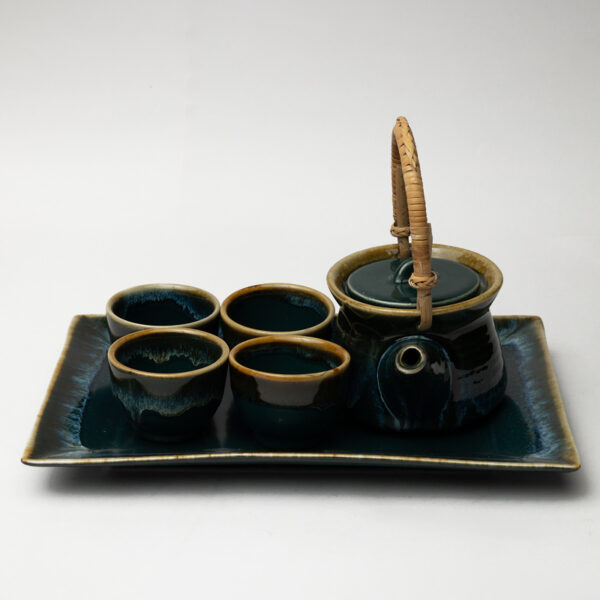 Ceramic Tea Pot Set - Olive Green Handcrafted Artisan Teapot with Cups for Home & Gifting