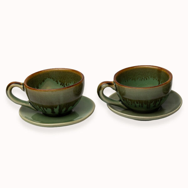 Ceramic Coffee Set - Green Handcrafted Artisan Cup & Saucer Set for Home & Gifting