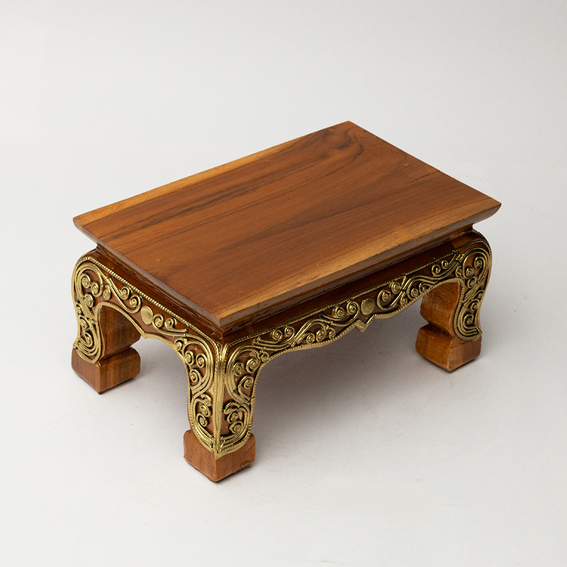 Walnut Gold Wooden Side Table - Small Handcrafted Accent End Table for Living Room Décor - Image 2
