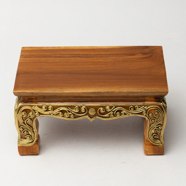 Walnut Gold Wooden Side Table - Small Handcrafted Accent End Table for Living Room Décor