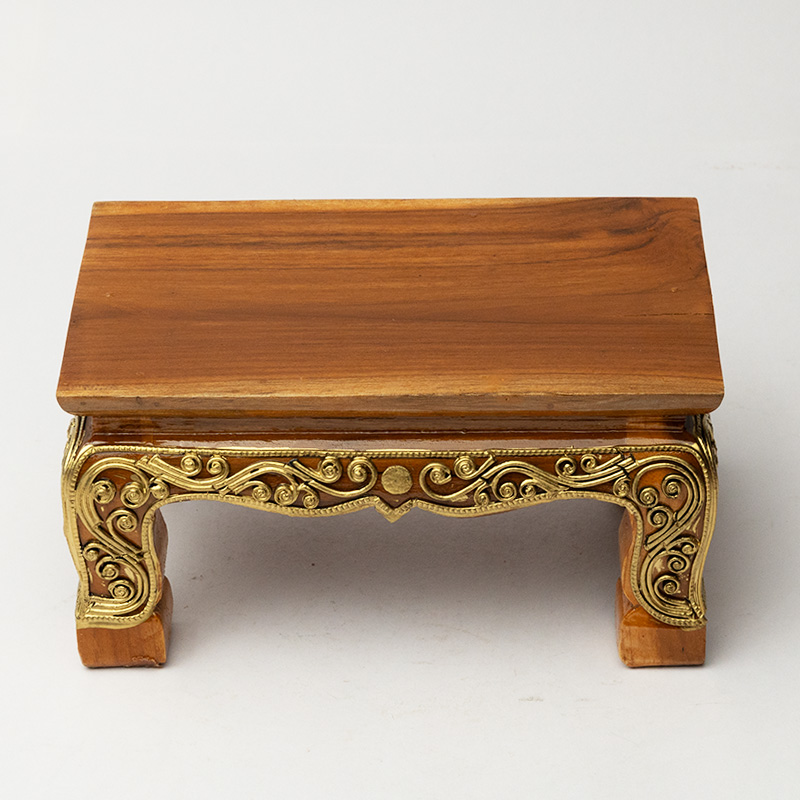 Walnut Gold Wooden Side Table - Small Handcrafted Accent End Table for Living Room Décor
