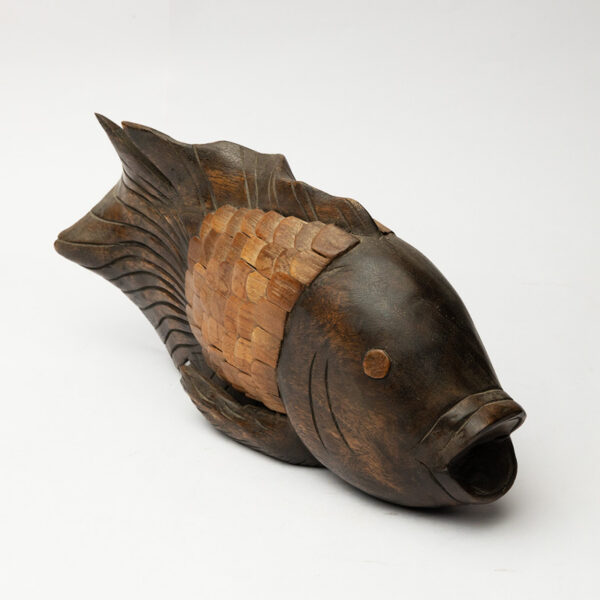 Wooden Fighting Fish Sculpture - Brown Handcrafted Koi Fish Wall Art for Home Décor