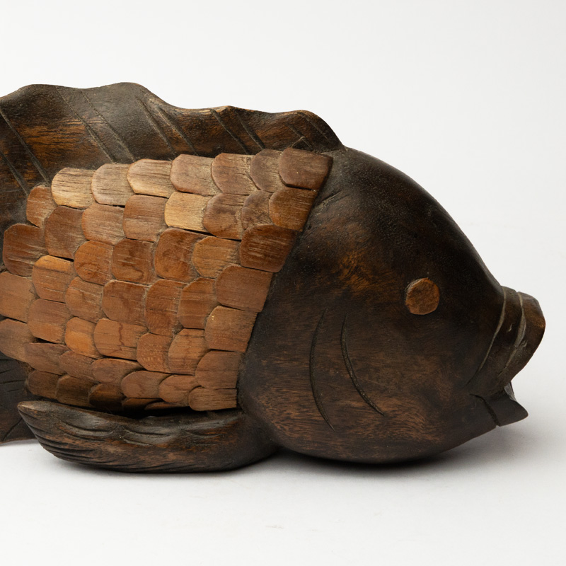 Wooden Fighting Fish Sculpture - Brown Handcrafted Koi Fish Wall Art for Home Décor - Image 2