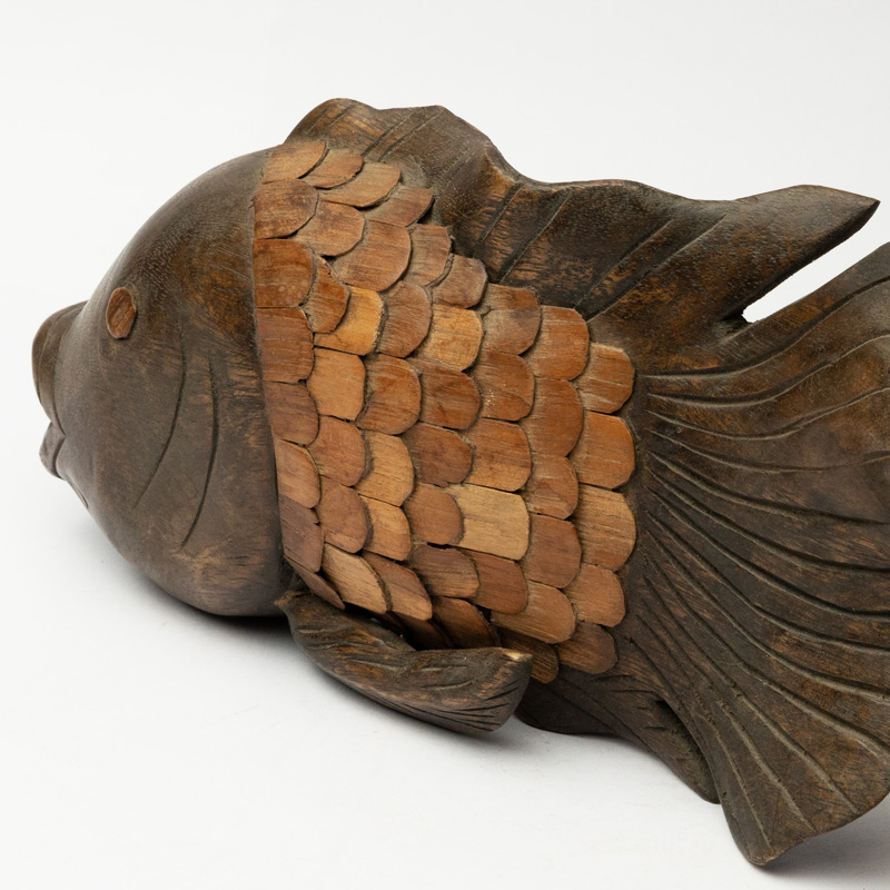 Wooden Fighting Fish Sculpture - Brown Handcrafted Koi Fish Wall Art for Home Décor - Image 4