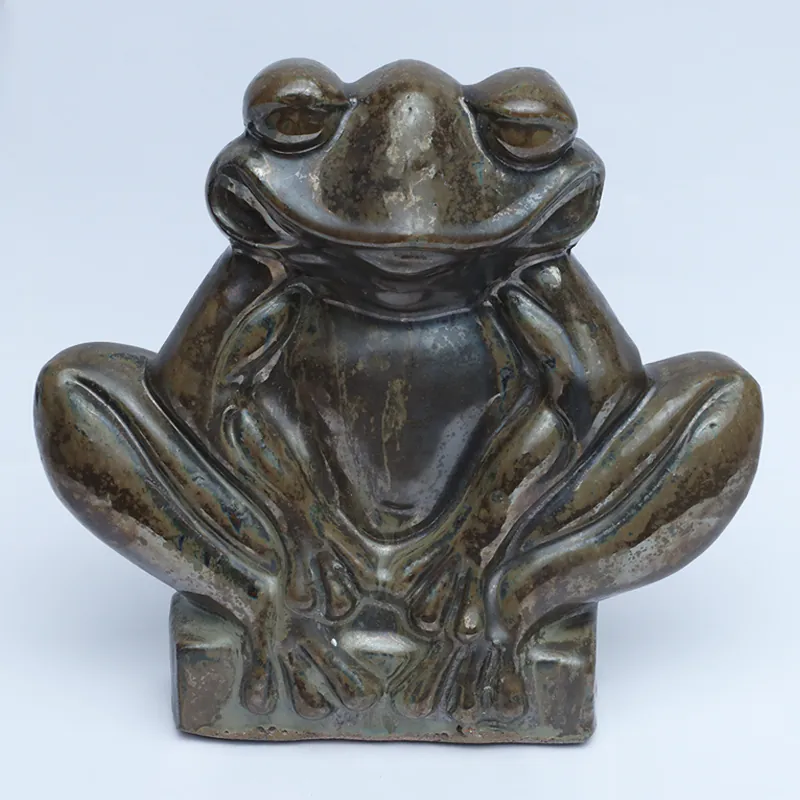 Ceramic Graphite Green Frog Figurine