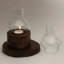 Wooden & Glass Walnut Candle Holder Double Step