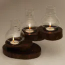 Wooden & Glass Walnut Candle Holder Three Step