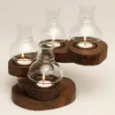 Wooden & Glass Walnut Candle Holder Four Step