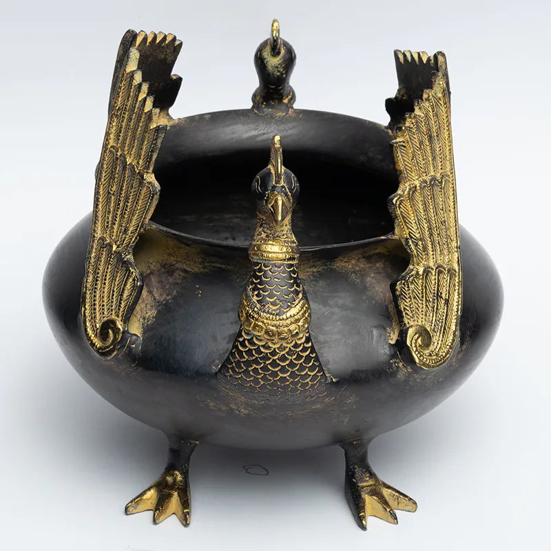Brass Peacock Urli Bowl - Gold Black Decorative Floating Diya Plate for Pooja Room