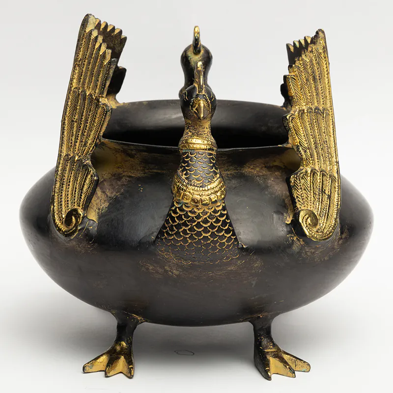 Brass Peacock Urli Bowl - Gold Black Decorative Floating Diya Plate for Pooja Room - Image 2
