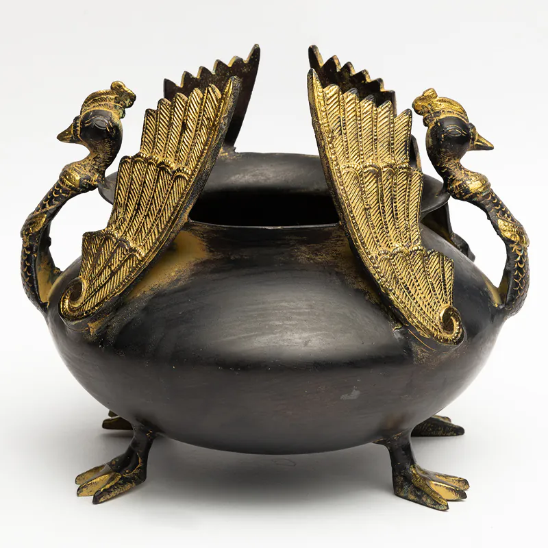 Brass Peacock Urli Bowl - Gold Black Decorative Floating Diya Plate for Pooja Room - Image 3