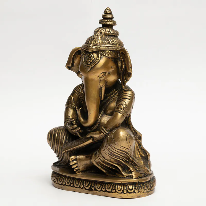 Brass Ganesha Idol on Decorative Base – Gold Finish Hindu God Statue for Home Temple - Image 2