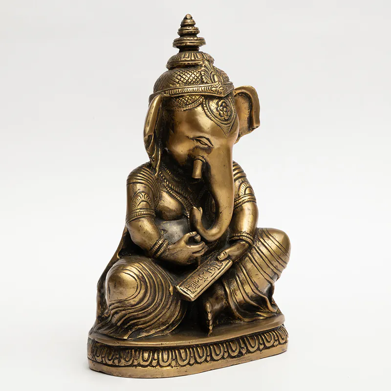 Brass Ganesha Idol on Decorative Base – Gold Finish Hindu God Statue for Home Temple - Image 3