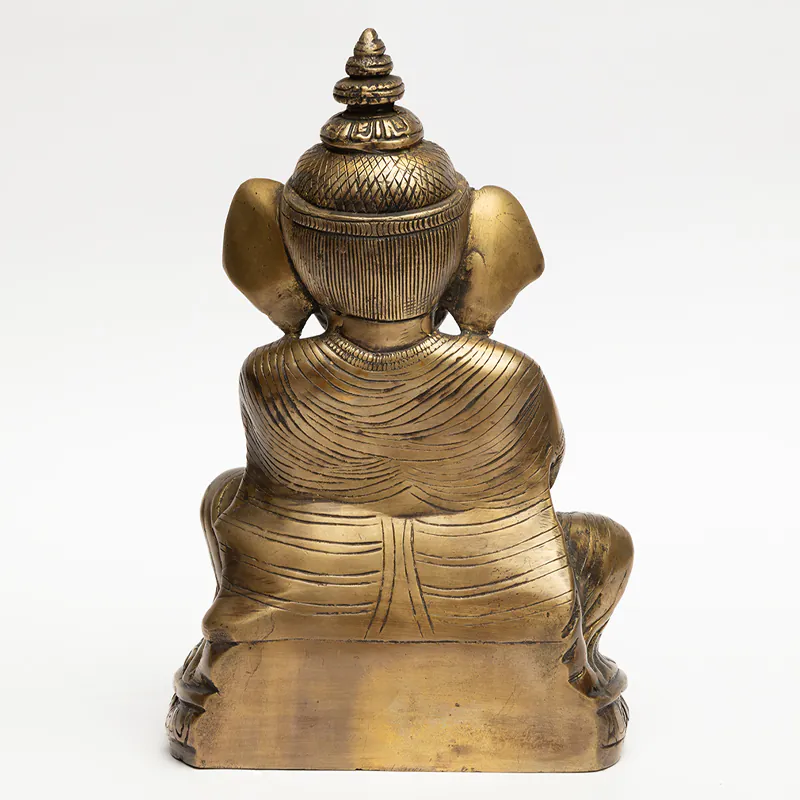 Brass Ganesha Idol on Decorative Base – Gold Finish Hindu God Statue for Home Temple - Image 4