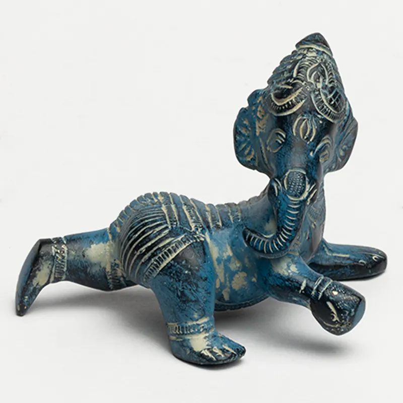 Brass Blue Reclining Ganesha Small