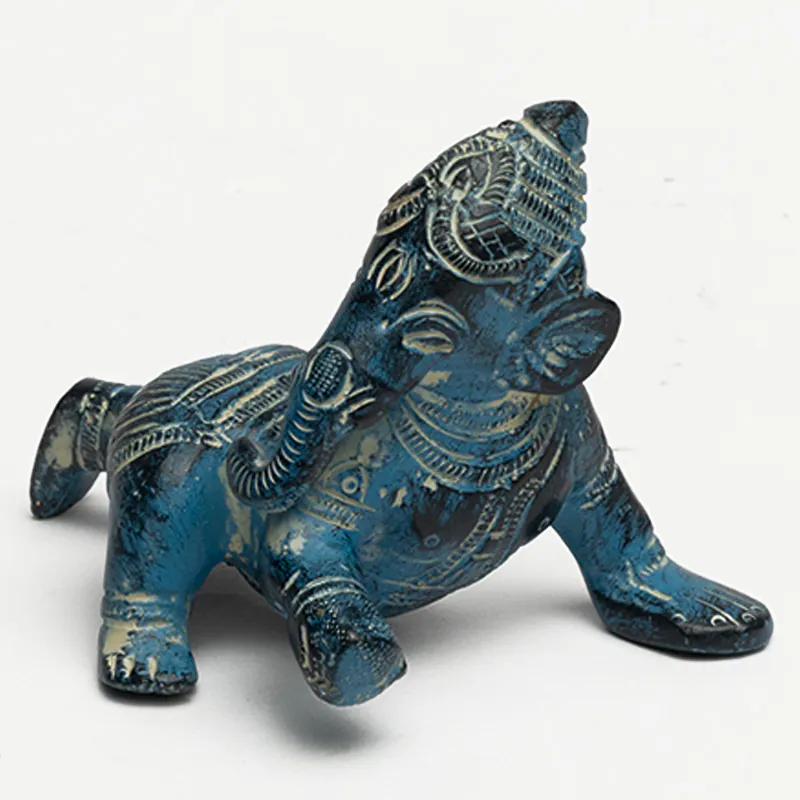 Brass Blue Reclining Ganesha Small - Image 2