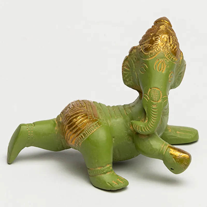 Brass Green Reclining Ganesha Small