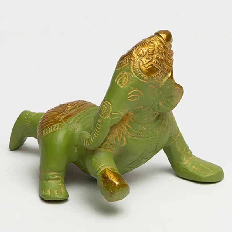Brass Green Reclining Ganesha Small - Image 2