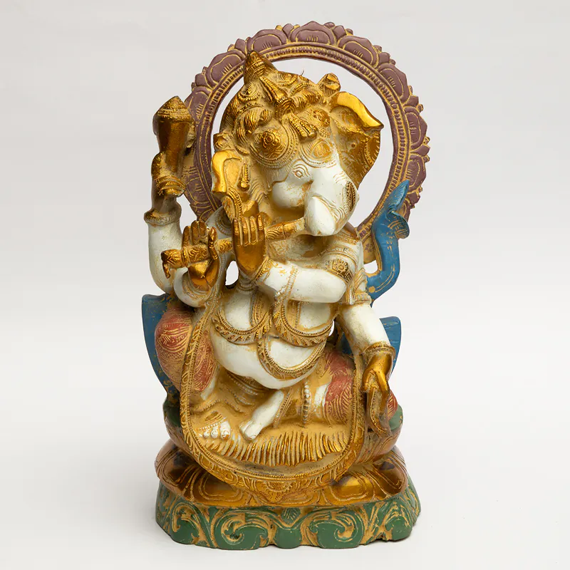 Brass Gold & White Flute Ganesha