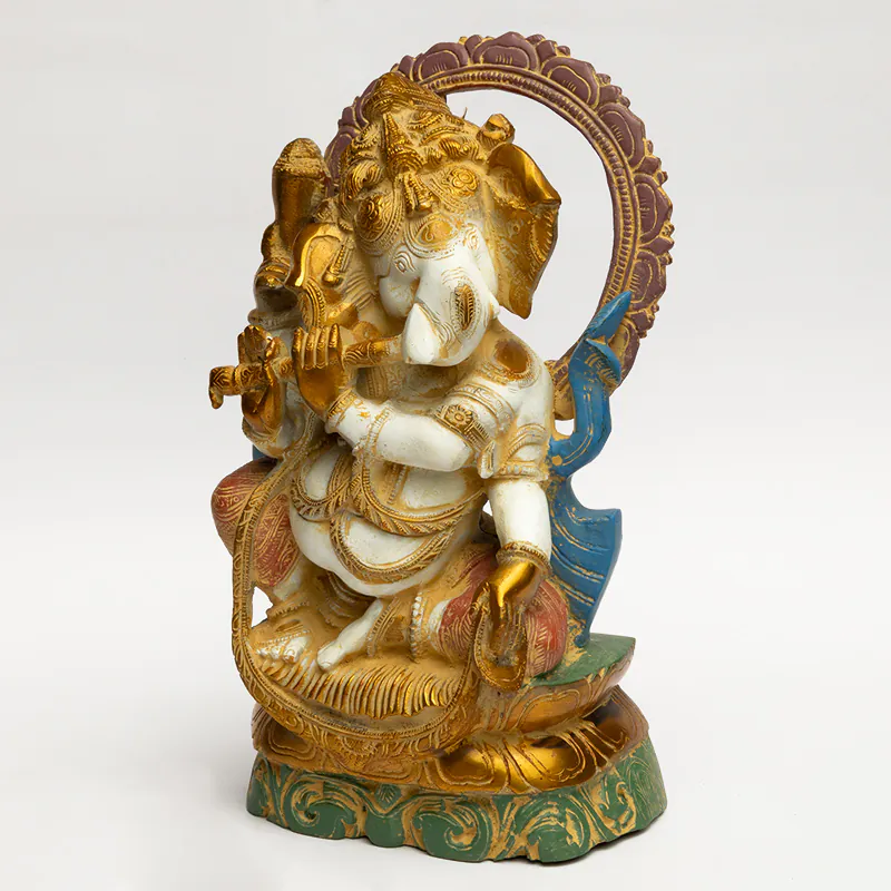 Brass Gold & White Flute Ganesha - Image 2
