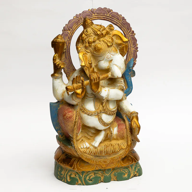 Brass Gold & White Flute Ganesha - Image 3