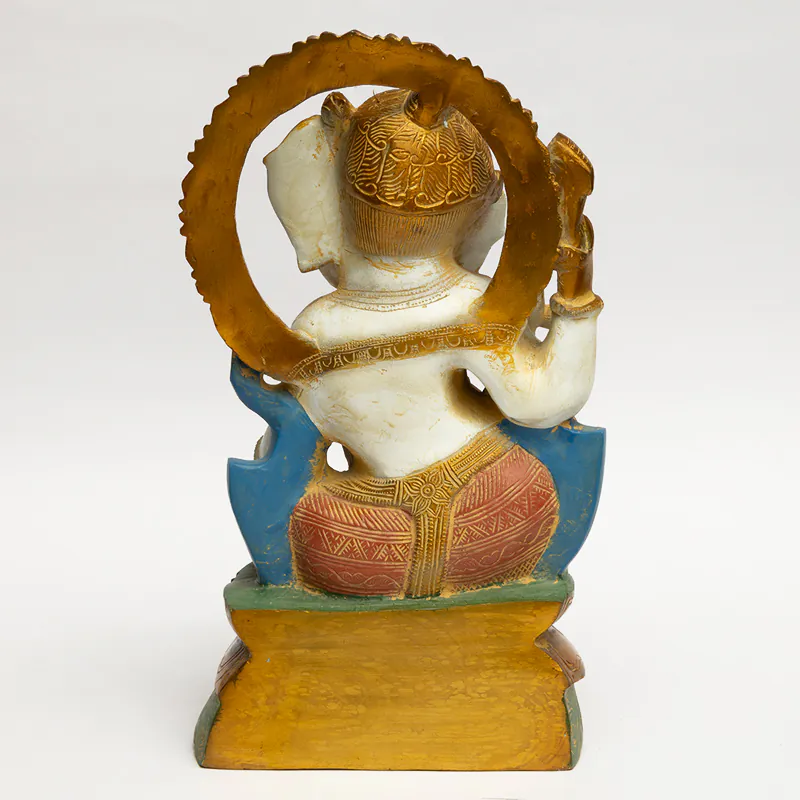 Brass Gold & White Flute Ganesha - Image 4