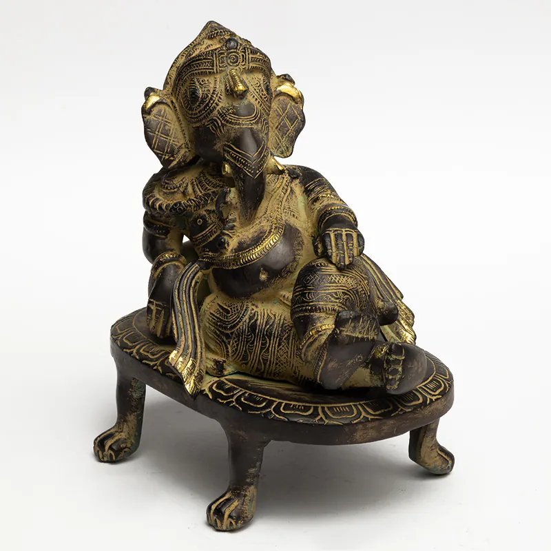 Brass Brown Chowki Ganesha - Image 2