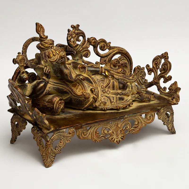 Brass Gold Chowki Ganesh - Image 4