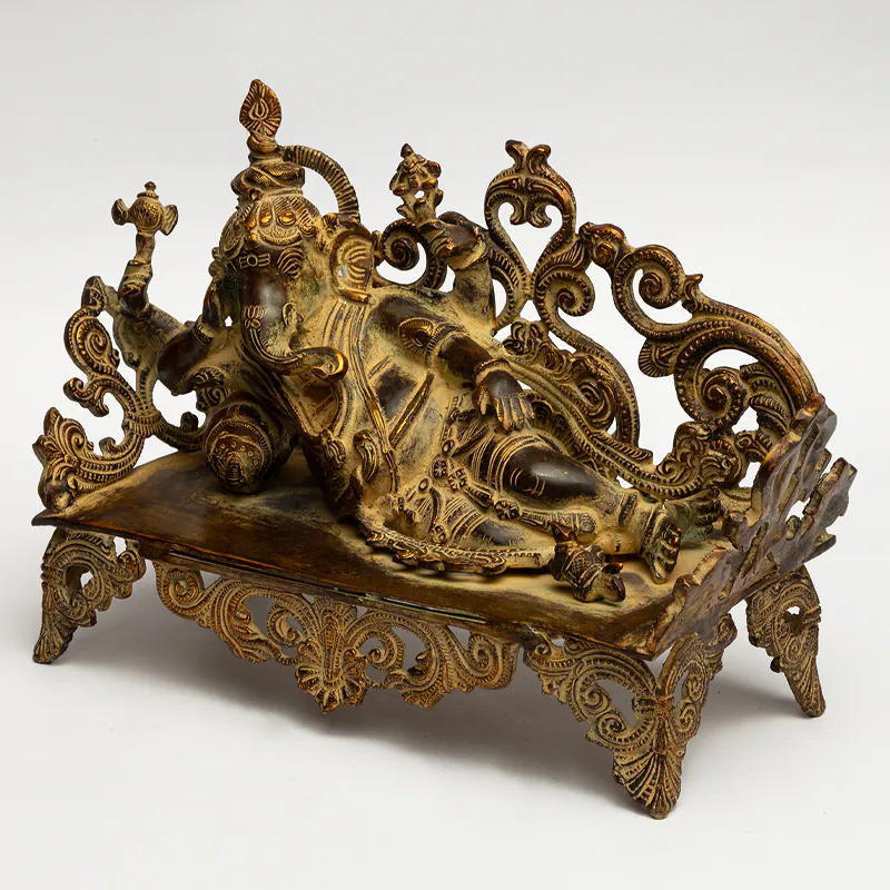 Brass Gold Chowki Ganesh - Image 3
