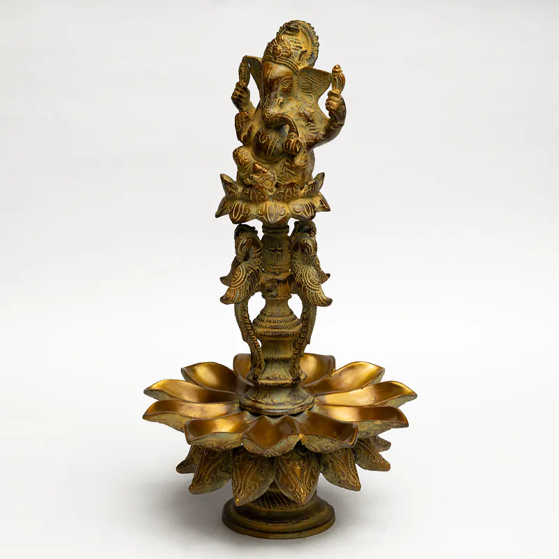Brass Diya Ganesha Idol with Lamp – Gold Finish Large Ganesh Deepak Statue for Pooja Room - Image 2